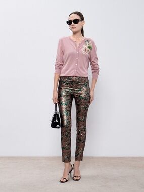 Dolce & Gabbana Metallic Green & Rose Gold Brocade Pants - US 4 (IT 40) NWT